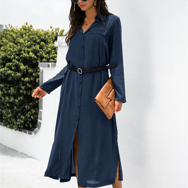 Button Down Ankle Length Shirt Dress - LXM Fashion 