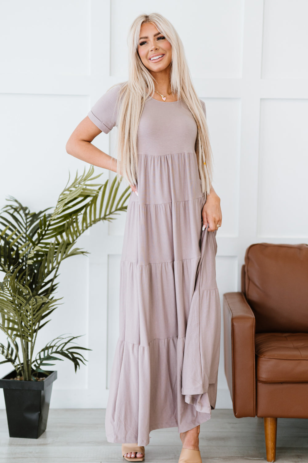 Zenana Let's Go Girl Full Size Run Tiered Maxi Dress in Ash Mocha - LXM Fashion 