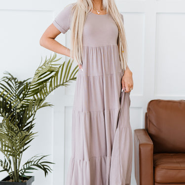 Zenana Let's Go Girl Full Size Run Tiered Maxi Dress in Ash Mocha - LXM Fashion 