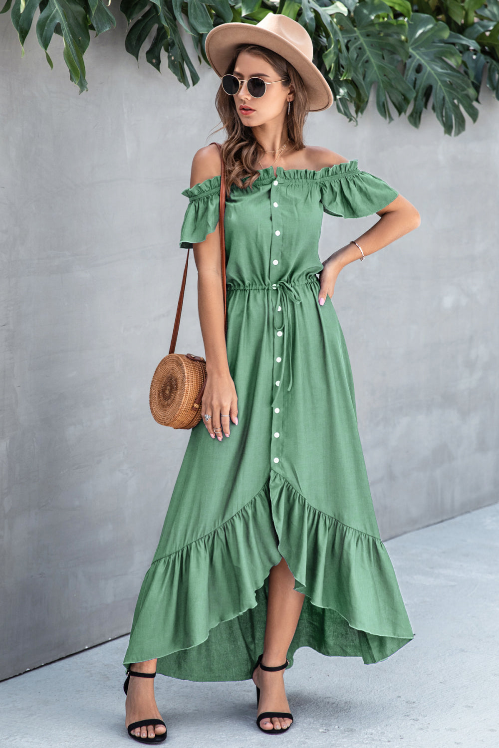 Off Shoulder Ruffle Hem Dress - LXM Fashion 
