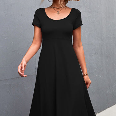 Round Neck Short Sleeve A-Line Dress - LXM Fashion 