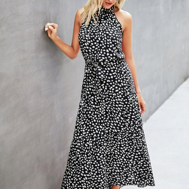 Polka Dot Halter Backless Dress - LXM Fashion 