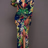 Fashion Collection Printed Plunge Neck Leg Split Maxi Dress - LXM Fashion 