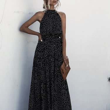 Polka Dot Halter Belted Dress - LXM Fashion 