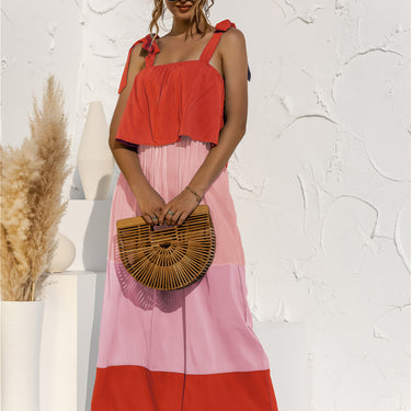 Fashion Collection Color Block Adjustable Straps Ruffle Dress - LXM Fashion 
