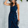 Printed Spaghetti Strap V-Neck Belted Dress - LXM Fashion 