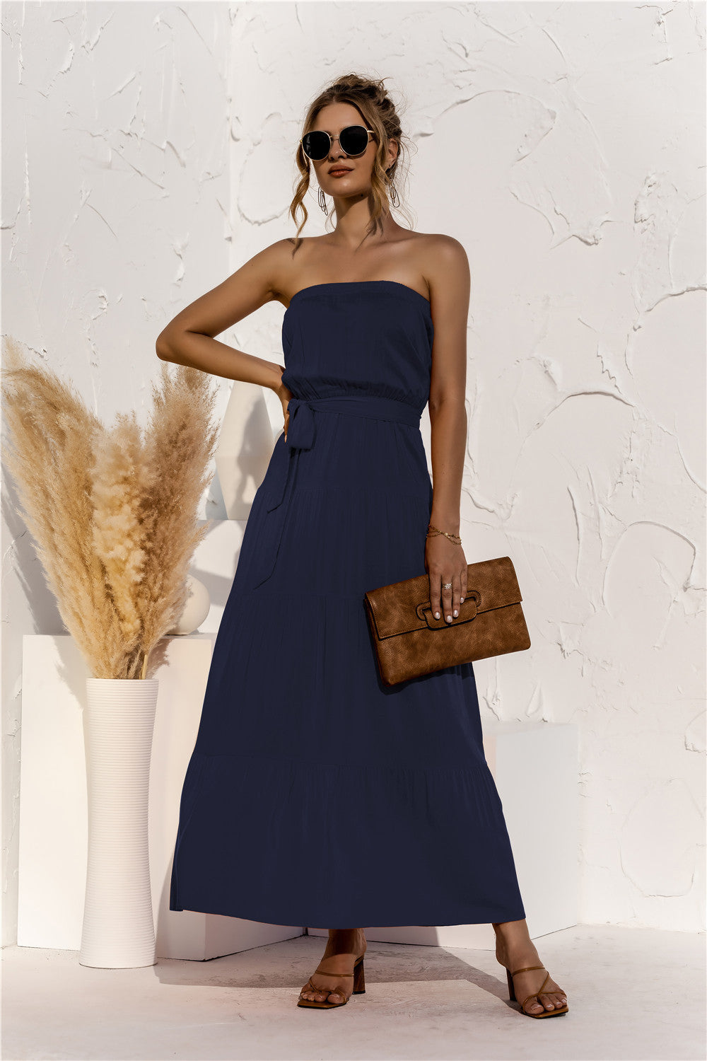Strapless Tie Waist Maxi Dress - LXM Fashion 