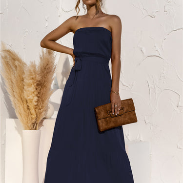 Strapless Tie Waist Maxi Dress - LXM Fashion 