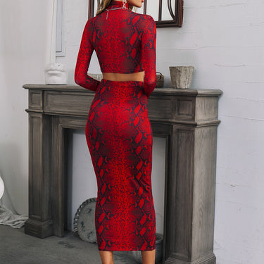 Glamaker Snakeskin Print Crop Top and Pencil Skirt Set - LXM Fashion 