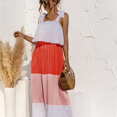 Fashion Collection Color Block Adjustable Straps Ruffle Dress - LXM Fashion 