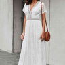 Fashion Collection Lace Hollow-Out V Neck Maxi Dress - LXM Fashion 