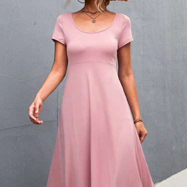 Round Neck Short Sleeve A-Line Dress - LXM Fashion 