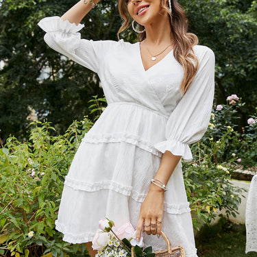 Tiered Surplice Flounce Sleeve Dress - LXM Fashion 