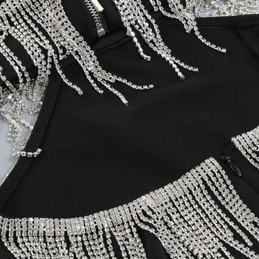Rhinestone Fringe Split Maxi Dress - LXM Fashion 