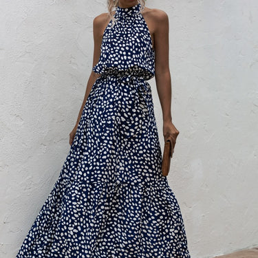 Polka Dot Halter Belted Dress - LXM Fashion 