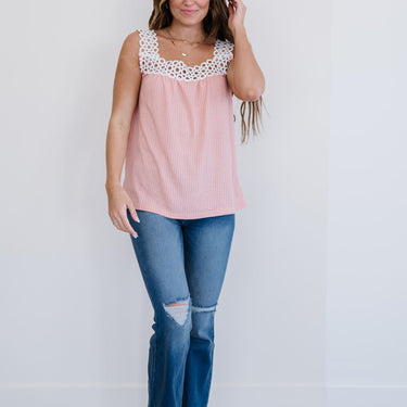 BiBi Sun-Kissed Lace Trim Sleeveless Top - LXM Fashion 