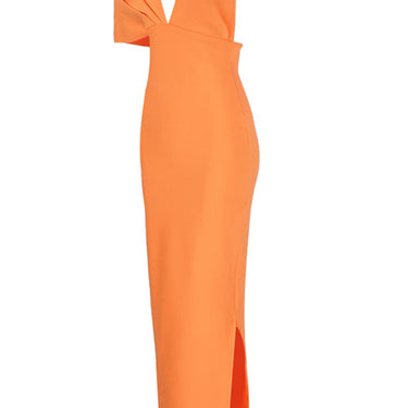 Pleated Detail One-Shoulder Side Slit Maxi Dress - LXM Fashion 