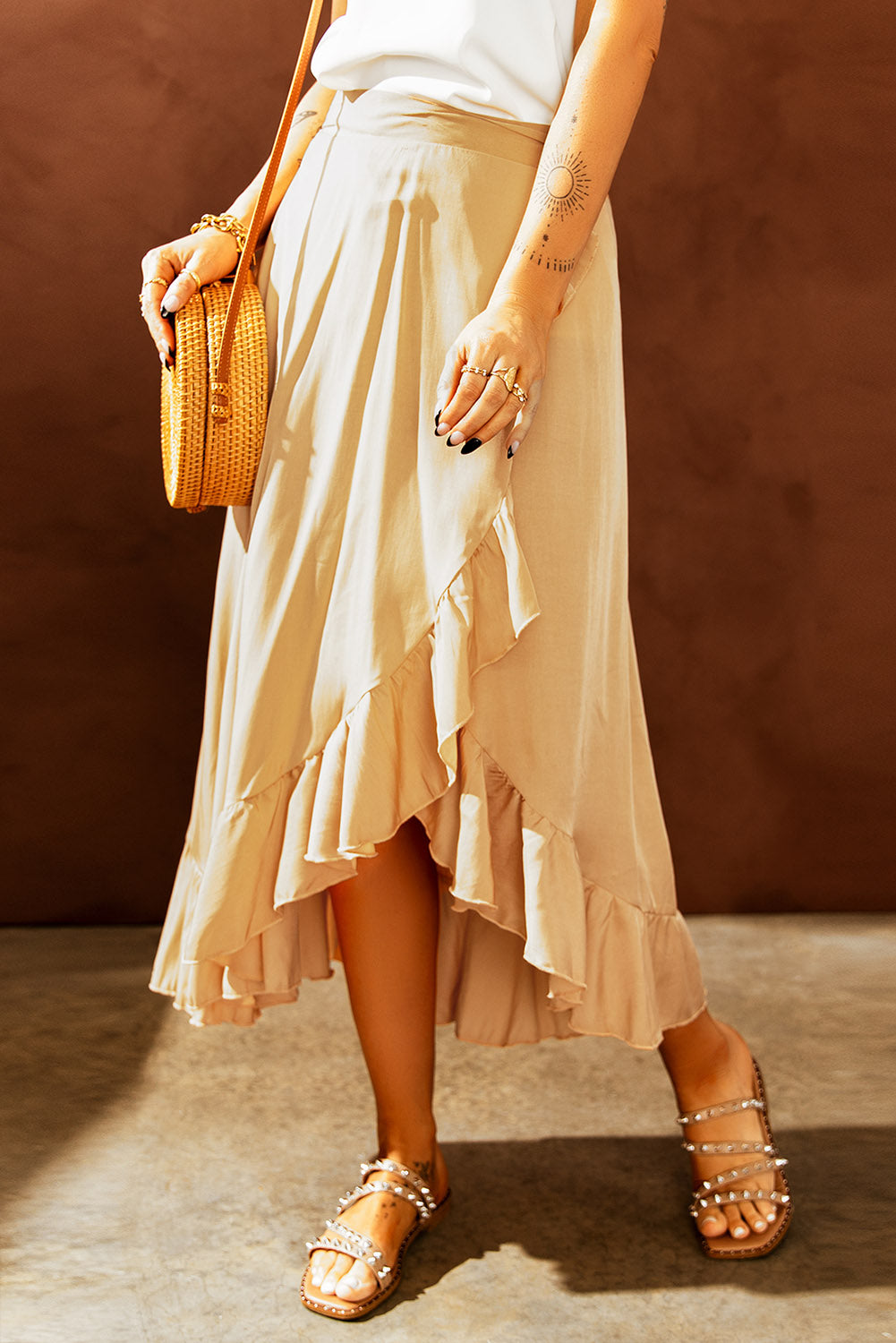 Tie-Waist Ruffled Wrap Skirt - LXM Fashion 