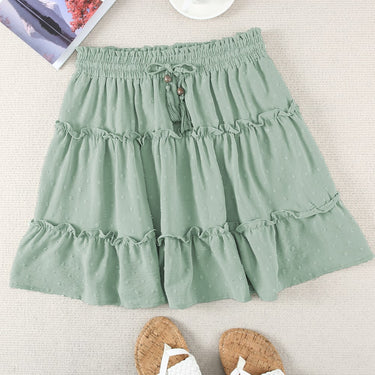 Swiss Dot Drawstring Frill Trim Skirt - LXM Fashion 