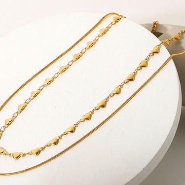 Double-Layered Heart and Snake Chain Necklace - LXM Fashion 