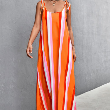 Striped Tie Shoulder Low Back Dress - LXM Fashion 