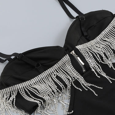 Rhinestone Fringe Split Maxi Dress - LXM Fashion 