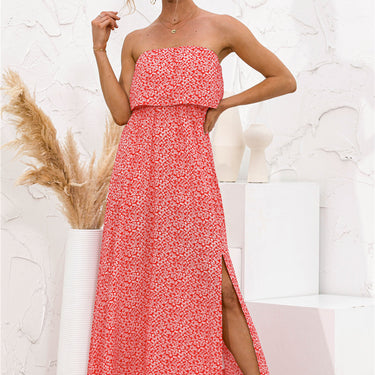 Strapless Leg Split Maxi Dress - LXM Fashion 