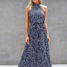 Polka Dot Halter Backless Dress - LXM Fashion 