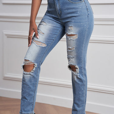 Fashion Collection Ripped Straight Leg Jeans - LXM Fashion 