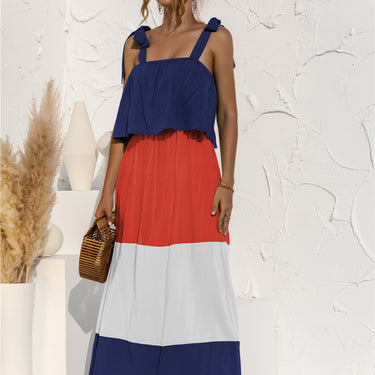 Fashion Collection Color Block Adjustable Straps Ruffle Dress - LXM Fashion 