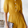 High Neck Button Smocked Waist Romper - LXM Fashion 