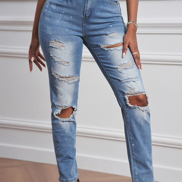 Fashion Collection Ripped Straight Leg Jeans - LXM Fashion 