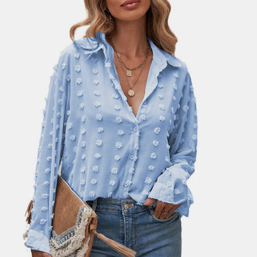Swiss Dot Buttoned Chiffon Top - LXM Fashion 