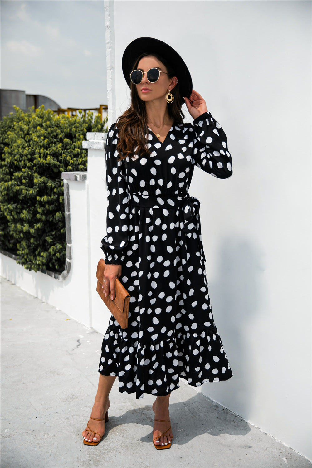 Polka Dot Split Ruffle Hem Dress - LXM Fashion 
