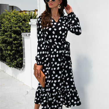 Polka Dot Split Ruffle Hem Dress - LXM Fashion 