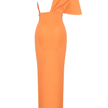 Pleated Detail One-Shoulder Side Slit Maxi Dress - LXM Fashion 