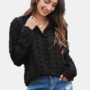 Swiss Dot Buttoned Chiffon Top - LXM Fashion 
