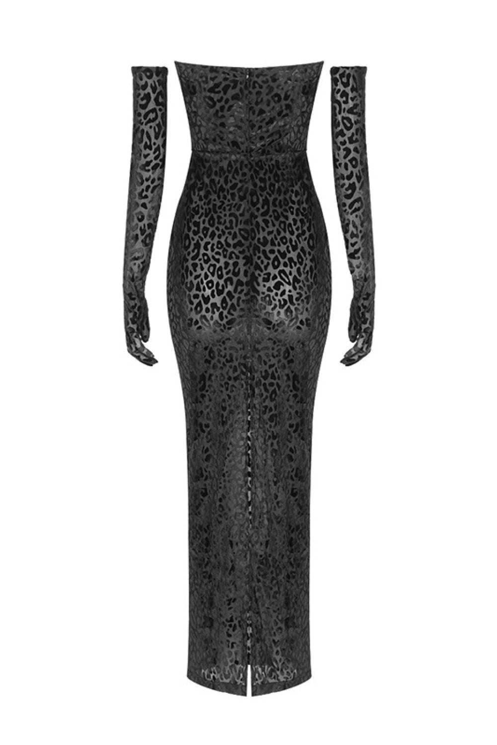 Leopard Burnout Velvet Strapless Maxi Dress with Gloves - LXM Fashion 