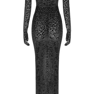 Leopard Burnout Velvet Strapless Maxi Dress with Gloves - LXM Fashion 