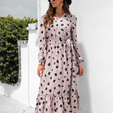 Polka Dot Split Ruffle Hem Dress - LXM Fashion 
