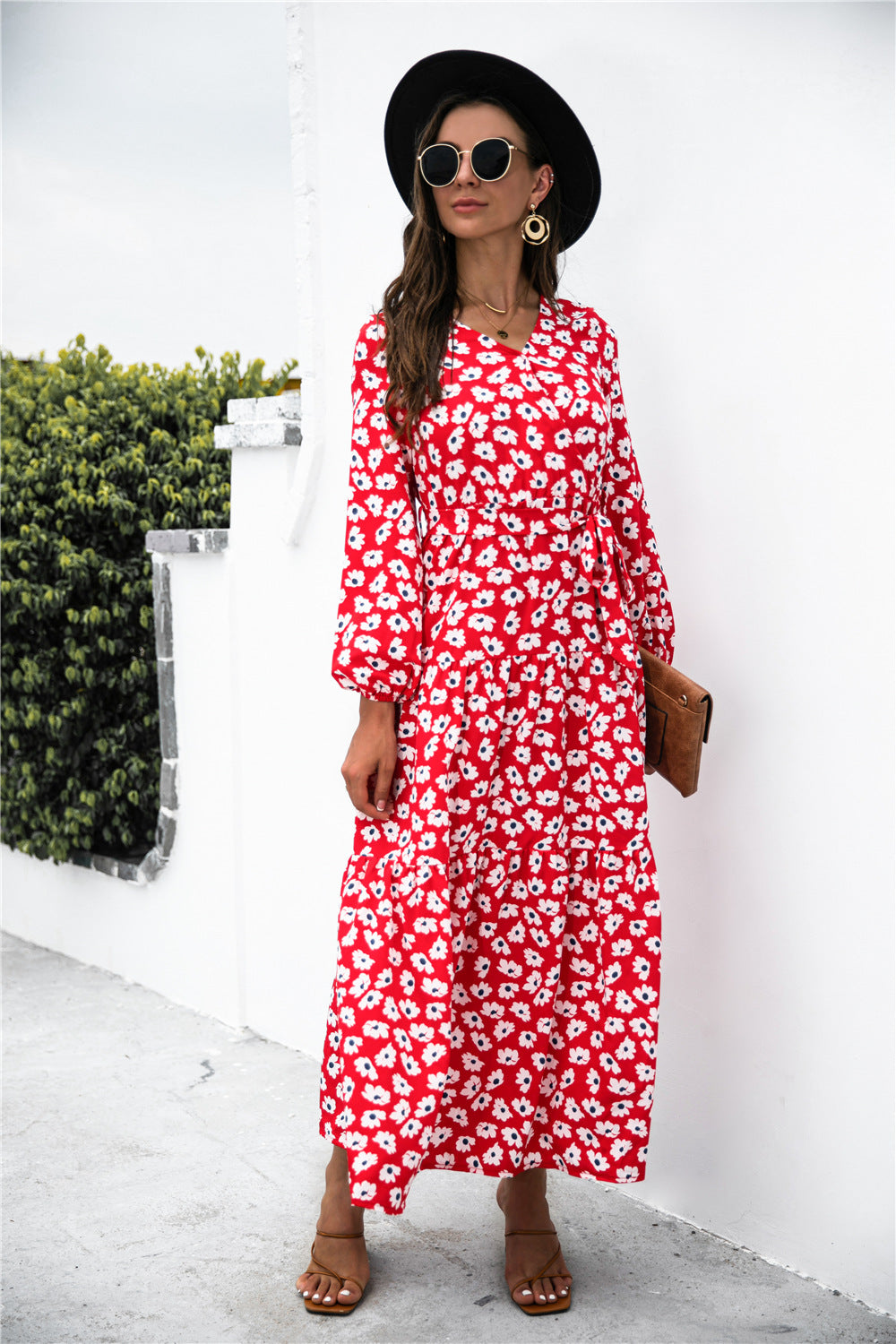 Floral Puff Sleeve Maxi Dress - LXM Fashion 