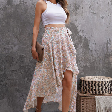Ditsy Floral Wrap Hem Knot Skirt - LXM Fashion 