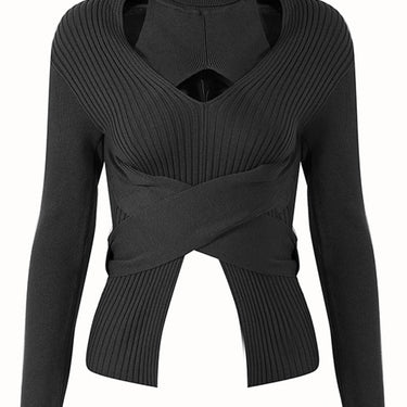Crisscross Cutout Rib-Knit Sweater - LXM Fashion 