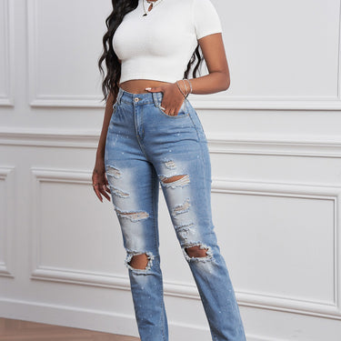 Fashion Collection Ripped Straight Leg Jeans - LXM Fashion 