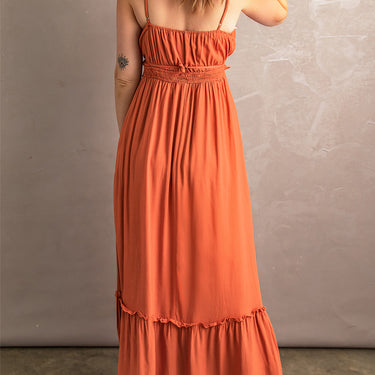 Frill Trim Cutout Spaghetti Strap Maxi Dress - LXM Fashion 