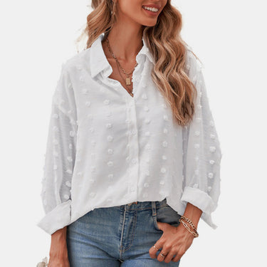 Swiss Dot Buttoned Chiffon Top - LXM Fashion 