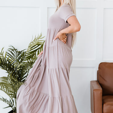 Zenana Let's Go Girl Full Size Run Tiered Maxi Dress in Ash Mocha - LXM Fashion 