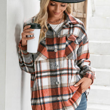 Plaid Flap Pockets Button Down Shirt - LXM Fashion 