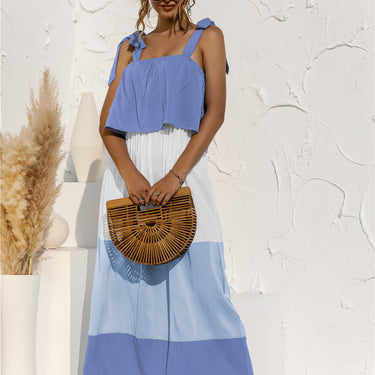 Fashion Collection Color Block Adjustable Straps Ruffle Dress - LXM Fashion 