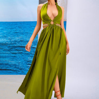 Grommet Chain Detail Side Split Maxi Dress - LXM Fashion 